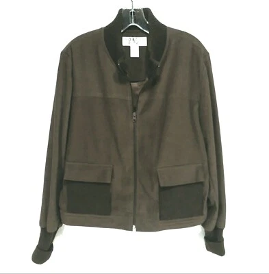 Norton Studios Jacket Dark Brown Womens Sz 14 Zip Up 2-Pocket Polyester Blend  - Image 1 of 4