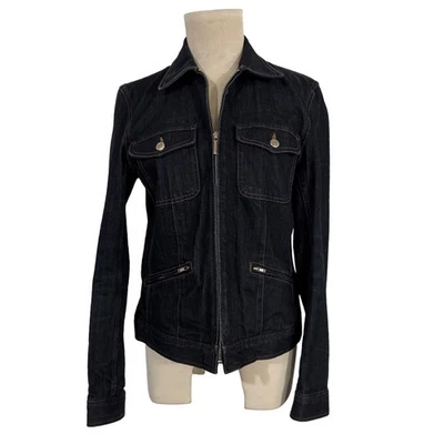 Chaps 牛仔夹克女式 M 码深水洗拉链前卡车司机风格休闲经典 — 第 1/4 张图片