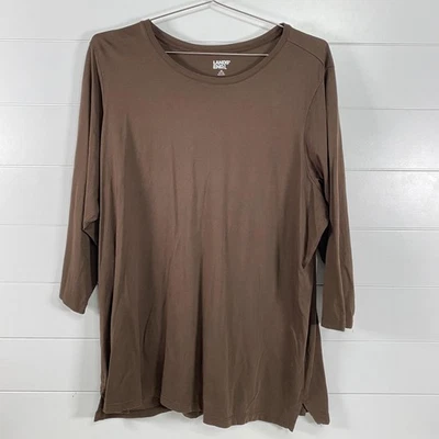 Camisa Lands' End Mujer 2X Marrón Manga 3/4 Túnica Talla Grande 20W-22W Informal Foto 1 de 4