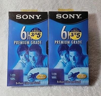 Лот из 2 видеокассет Sony T-120 6 часов часы премиум класса новые запечатанные 2002 новые из старых запасов  - Изображение 1 из 4
