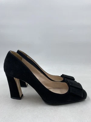 Miu Miu Black Suede Bow Pump Heels W 7 - Image 1 of 4