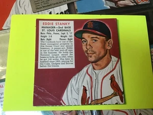 Tarjeta de béisbol 1952 Red Man Eddie Stanky St Louis Cardinals en muy buen estado pliegue - Imagen 1 de 2