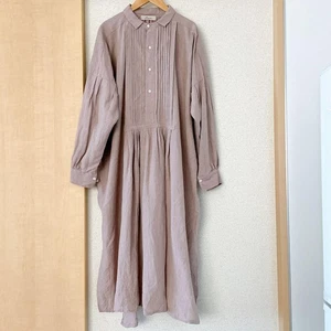 Ichi Antiquitäten 100 % Leinen locker Biesen langes Kleid freie Größe aus Japan - Bild 1 von 7