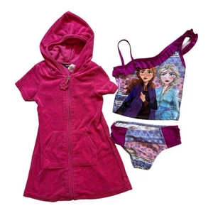 Frozen Bathing Suit, Two Peice, Girls Size 4. Pink Swim Cover Up Size 4/5 - Picture 1 of 5