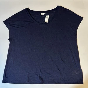 Gap Linen Blend Boxy Shirt Dolman Sleeve Navy Blue Size Large Beach Comfy NWT - Picture 1 of 5
