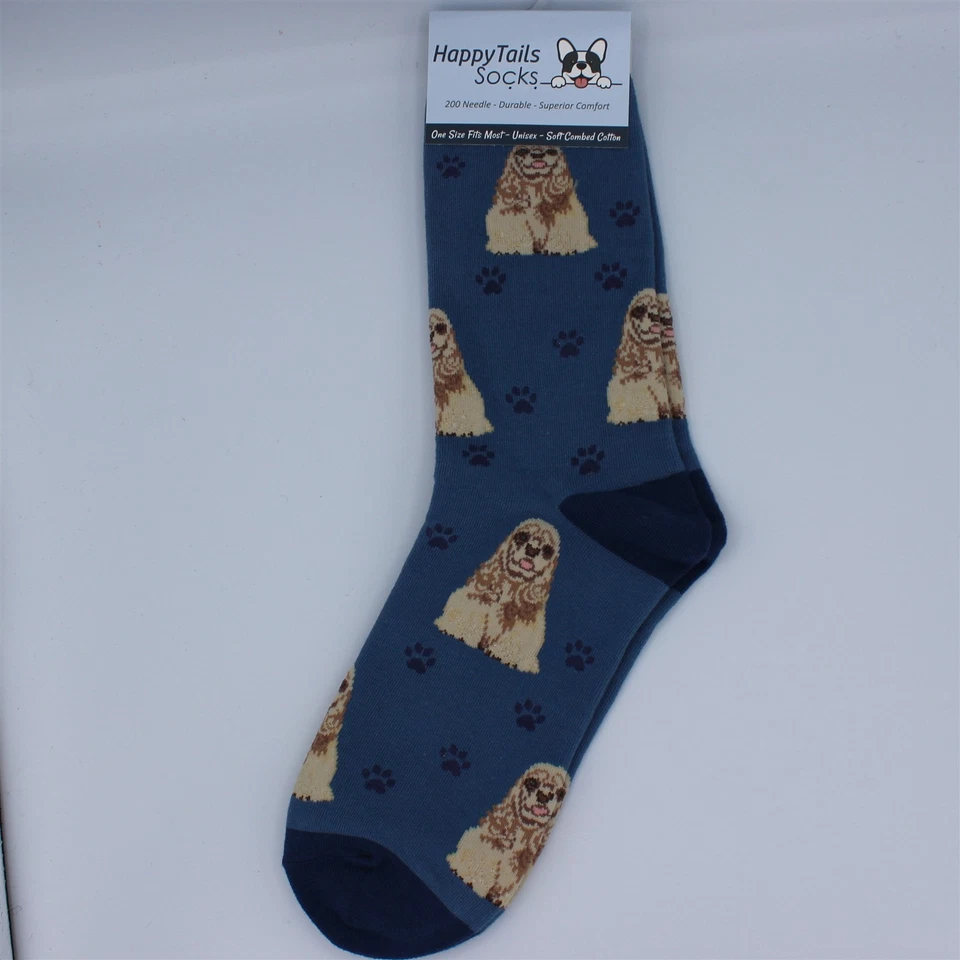 Meias unissex Happy Tails tripulação Cocker Spaniel cachorro tamanho único serve para a maioria azul - Imagem 1 de 1