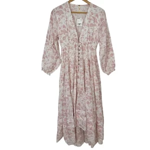 Free People NEW Pappiet Midi Dress Ivory Pink Med Floral Boho READ Cottagecore - Picture 1 of 14