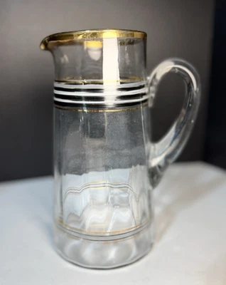 复古 MCM 玻璃鸡尾酒罐带黑色白金条纹酒吧水 — 第 1/4 张图片