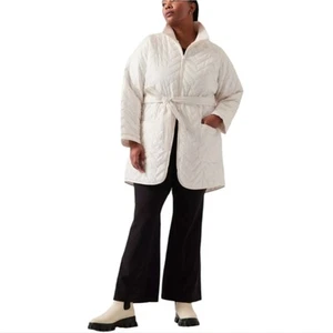 Athleta Mendocino Coat, Magnolia White Quilted Belted Plus Size 3X New! - Picture 1 of 11