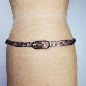 Nine West 32-36" NEW Belt Faux Snake Brown Glittery Braided Gold Buckle - Picture 1 of 8