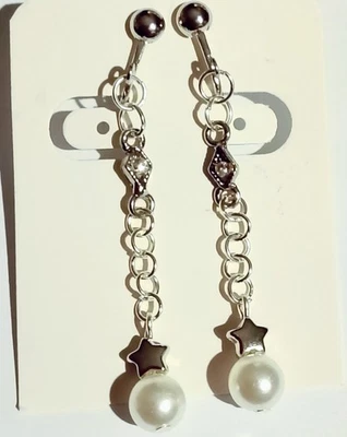 Ohrclips Clips Ohrringe weiß silberf klar Strass Stern ca 6,3 cm lang - Bild 1 von 3