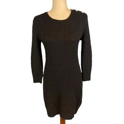 Vestido Suéter Vintage Ralph Lauren Rugby Clásico Tejido con Cable Cuello Redondo Negro Pequeño Foto 1 de 4