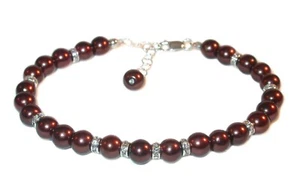 CHOCOLATE Glass Pearl Bracelet Sterling Silver Beaded - Picture 1 of 2