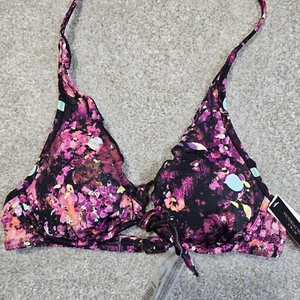 Victoria's Secret Swim Bikini Oberteil 32B Neckholder gepolstert Bügel schwarz/lila Blumenmuster - Bild 1 von 4