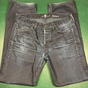 7 for All Mankind Jeans Herren 32x33 blau dunkle Waschung toller Whiskering Fade Rocker - Bild 1 von 9