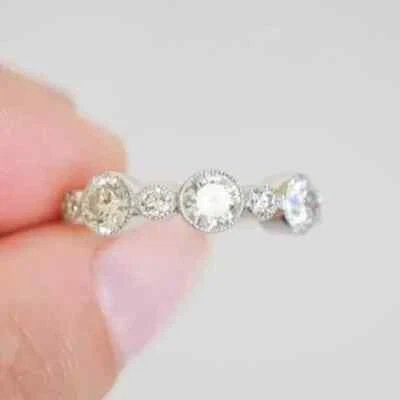 2Ct Round VVS1 Moissanite Half Eternity Bezel Set Ring 14K White Gold Plated - Image 1 of 4