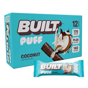 Built Bar Puff Protein Bars,17g Protein, 6g Sugar, Gluten Free, 12 Count Coconut - Picture 1 of 5
