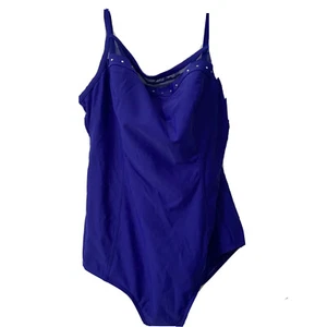 Christina One Piece Bathing Suit Size 18 Mesh And Rhinestones Purple Blue - Picture 1 of 7