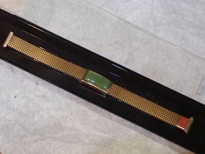 Vintage EVINGER Ladies Watch Band Yellow Mesh Green Stone Watch Band NOS - Image 1 of 4
