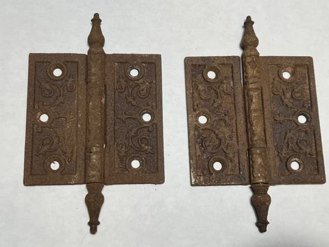2 Antique vintage cast iron victorian steeple top 3 1/2" x 3 1/2" door hinges Cover