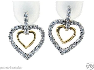 0.50 Ct. Diamond Double Heart Earrings 14K White & Yellow Gold - Picture 1 of 4