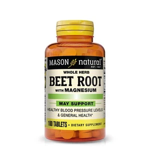 Mason Natural Beet Root w/ Magnesium. Healthy Heart and Blood Pressure 100 Tabs - Picture 1 of 5