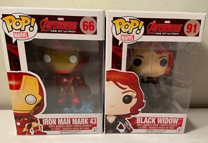 Funko Pop! Lot 2 Marvel Avengers Iron Man Mask 43 & Blavk Widow 91 Figures - Picture 1 of 2