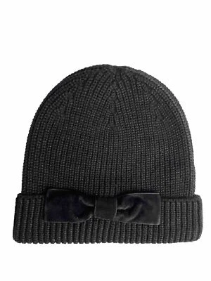 NWT Kate Spade New York Women's Black Shimmer Knit Winter Hat With Velvet Bow - Image 1 of 4