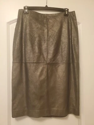 Spiegel Gris Metalizado Cuero Real Espalda Cremallera Forrada Falda Talla 10 Foto 1 de 4