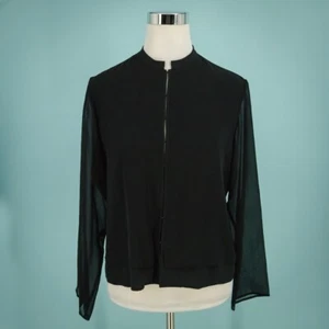 Eileen Fisher Size Small S Black System Hook Eye Sheer Long Sleeve Silk Jacket - Picture 1 of 6