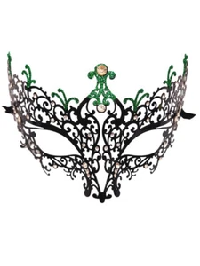 Ivy Filigree Metal Black Clear Crystals Green Glitter Masquerade Mask - Picture 1 of 3