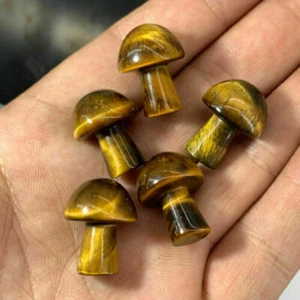 Natural Tiger's Eye Stone Quartz Crystal Mushroom Carved Mini Healing Figurine - Picture 1 of 18