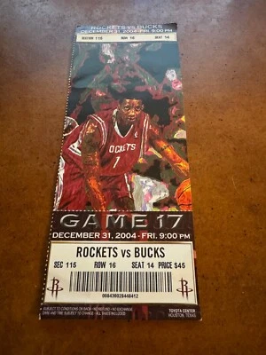 Boleto completo de baloncesto de los Houston Rockets Bucks 2004 Tracy McGrady 42 puntos Año Nuevo Foto 1 de 2