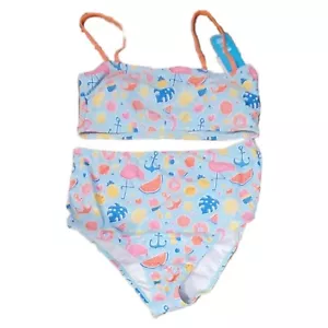 Purple Flamingos Swimsuit Tankini Bikini Swimwear Two Piece Juniors L JJ1367 - Picture 1 of 3