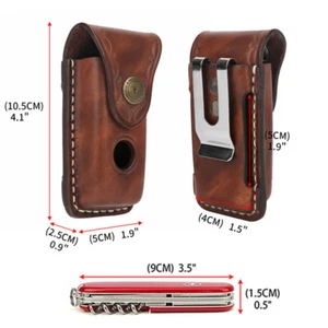 Real Leather Pocket Folding Knife Sheath Camping Knives Case Belt Clipon Pouch - Picture 1 of 24