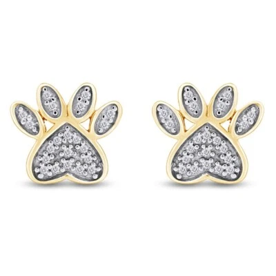 0.1 克拉天然钻石爪 Prt 耳钉 14k 镀金 Sterlg 银色 — 第 1/4 张图片