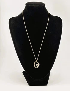 Gold Vermeil 925 Sterling Silver Crescent Moon & Star Cubic Zirconia Necklace - Picture 1 of 6