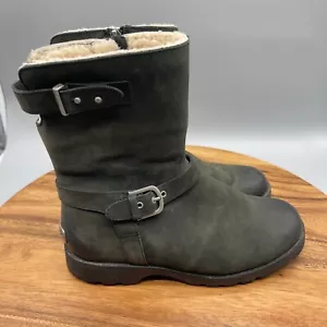 Ugg Australia Boots Womens Size 6 Green Leather Biker Combat Comfort Shoes - Picture 1 of 8
