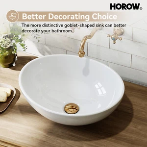 Lavabo con vaso ovale, 16" x 13" bagno vaso lavandino ciotola da appoggio, bianco - Foto 1 di 8