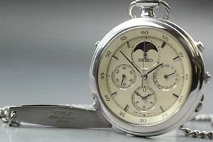 *Casi COMO NUEVO* SEIKO 7T36-7A20 Blanco Fase Lunar Cronógrafo Cuarzo Reloj de Bolsillo - Imagen 1 de 10