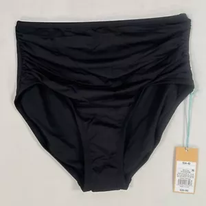 Kona Sol Bikini Bottom Womens Small High Waisted Shirred High Coverage Black - Picture 1 of 11