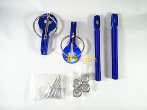 Hood Pin Latch Locking Kit Blue Color Universal Aluminum Alloy Mount Bonnet