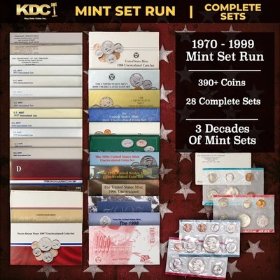 1970-1999 US Mint Set Run 390 Coins 28 Sets 3 Decades Includes All Ike Years OGP - Image 1 of 4