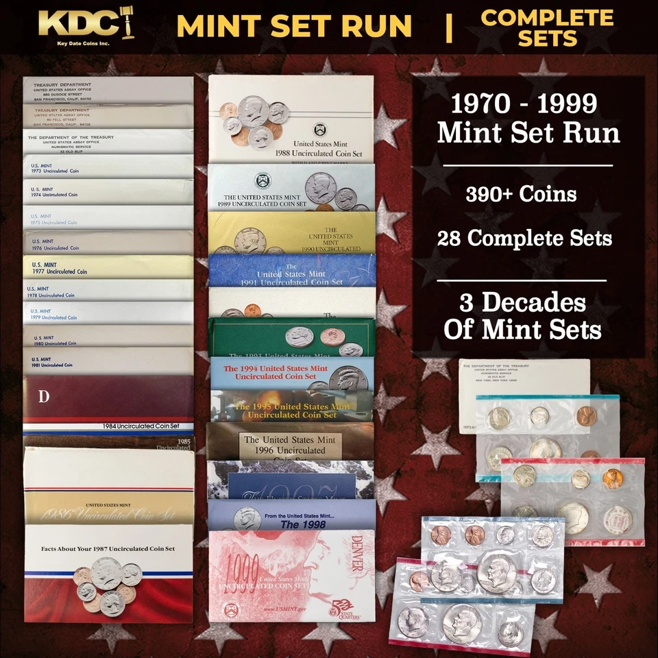 1970-1999 US Mint Set Run 390 Coins 28 Sets 3 Decades Includes All Ike Years OGP - Image 1 of 4