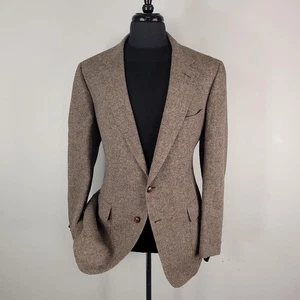 VINTAGE Cricketeer Blazer Mens 44l Brown Herringbone Wool Tweed Made USA 80s - Picture 1 of 14