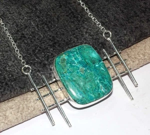 925 Silver Plated Decent Chrysocolla Malachite Necklace Gemstone 18" GW - Picture 1 of 3