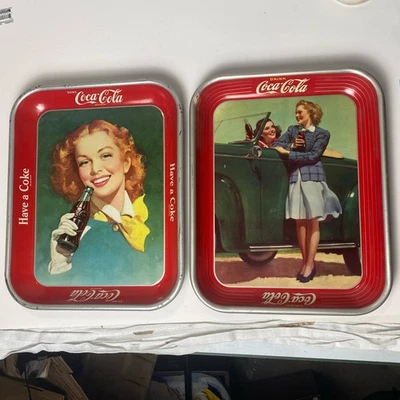 2 Vintage Drink Coca Cola Trays , 1942 And 1948 Original Girls - Image 1 of 4