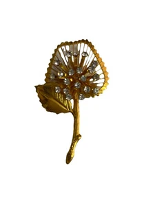 Vintage Goldtone Dandelion Brooch With Rhinestones - Picture 1 of 2
