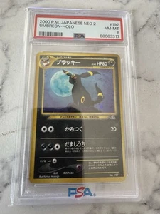 PSA Graded NM-MINT 8 2000 Japanese Pokemon Neo 2 Umbreon Moonbreon RARE Holo 197 - Picture 1 of 6