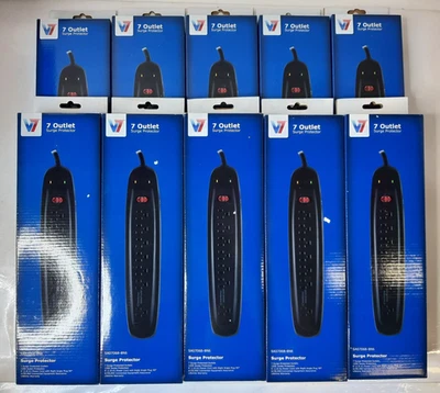 Lot of Ten V7 7-Outlet Surge Protectors (SA0706B-8N6) - Black/New - Image 1 of 4